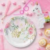 水彩赤面金ゴールドフローラブライダルシャワー紙 ペーパープレート (パーティー)