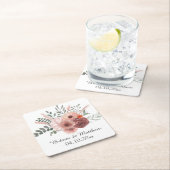 水彩赤面錆びフローラ結婚ズメイソンジャー スクエアペーパーコースター (インサイチュ)