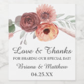 水彩赤面錆結婚フローラ ワインラベル (シングルラベル)