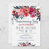 水彩赤鮮やかフローラ引っ越し祝いパーティーパーティー 招待状 (正面)