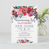 水彩赤鮮やかフローラ引っ越し祝いパーティーパーティー 招待状 (スタンド正面)