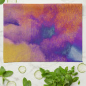 水彩赤黄青紫色グラフィックアート キッチンタオル (折り畳み)