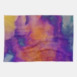 水彩赤黄青紫色グラフィックアート キッチンタオル