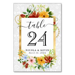 水彩赤黄青結婚花 テーブルナンバー