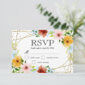 水彩赤黄青結婚花 出欠カード (スタンド正面)