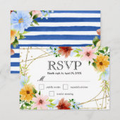 水彩赤黄青結婚花 出欠カード (正面/裏面)