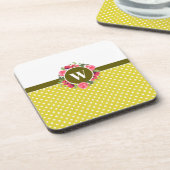 水彩赤&ピンクフラワーズリース水玉模様 コースター (左側)