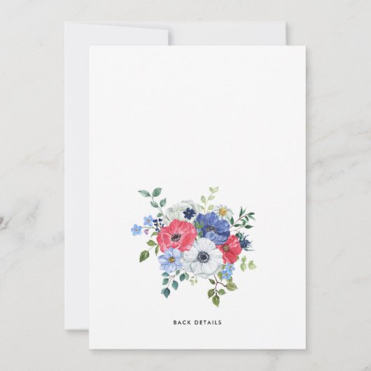 水彩赤・白・青のアネモネ赤ちゃんシャワー 招待状 (裏面)