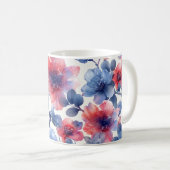 水彩赤、青の花(白) コーヒーマグカップ (正面右)