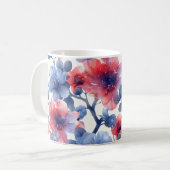 水彩赤、青の花(白) コーヒーマグカップ (正面左)