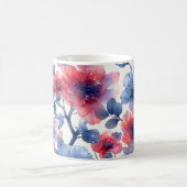 水彩赤、青の花(白) コーヒーマグカップ (中央)