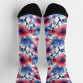 水彩赤、青の花（白） ソックス (上部)