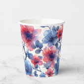 水彩赤、青の花（白） 紙コップ (左)