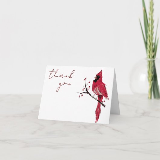 水彩赤(鳥)ショウジョウコウカンチョウ葬式サンキュー カード (正面)