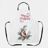 水彩赤(鳥)ショウジョウコウカンチョウ鳥リース エプロン (正面)