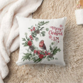 水彩赤(鳥)ショウジョウコウカンチョウ鳥リース クッション (ブランケット)