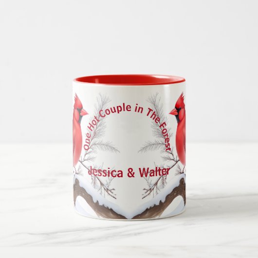 水彩赤(鳥)ショウジョウコウカンチョウ鳥名前をカスタムする&文字オン ツートーンマグカップ (中央)