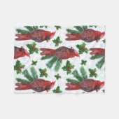 水彩赤(鳥)ショウジョウコウカンチョウ鳥 フリースブランケット (正面(横))