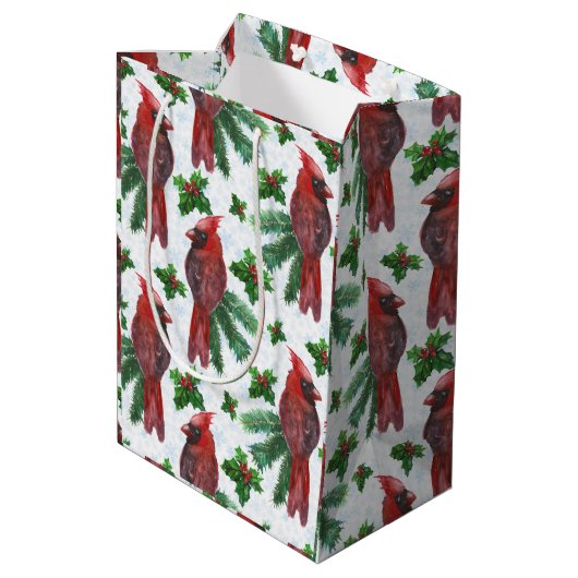 水彩赤（鳥）ショウジョウコウカンチョウ鳥 ミディアムペーパーバッグ (裏面アングル)