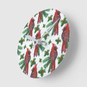 水彩赤（鳥）ショウジョウコウカンチョウ鳥 ラウンド壁時計 (傾斜)