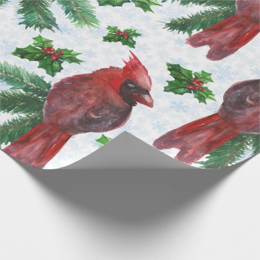 水彩赤（鳥）ショウジョウコウカンチョウ鳥 ラッピングペーパー (角)
