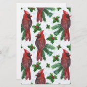 水彩赤(鳥)ショウジョウコウカンチョウ鳥 便箋 (正面/裏面)