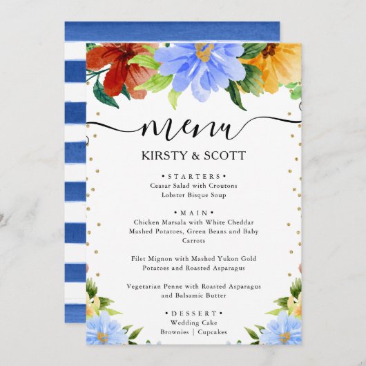 水彩赤、黄、青結婚の花 メニュー (正面/裏面)