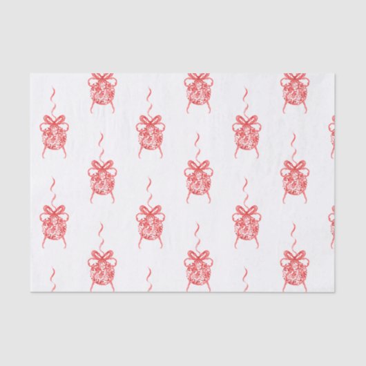 水彩赤Chinoiserieオーナメントクリスマス 薄葉紙 (正面)