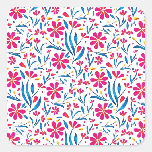 水彩起毛花模様 スクエアシール (正面)