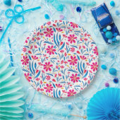 水彩起毛花模様 ペーパープレート (パーティー)