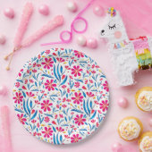 水彩起毛花模様 ペーパープレート (パーティー)