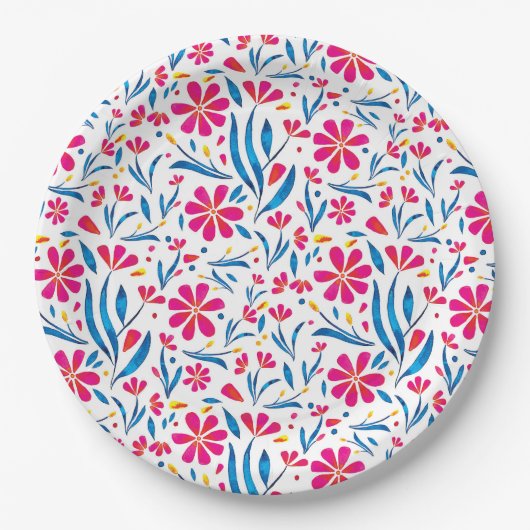 水彩起毛花模様 ペーパープレート (正面)