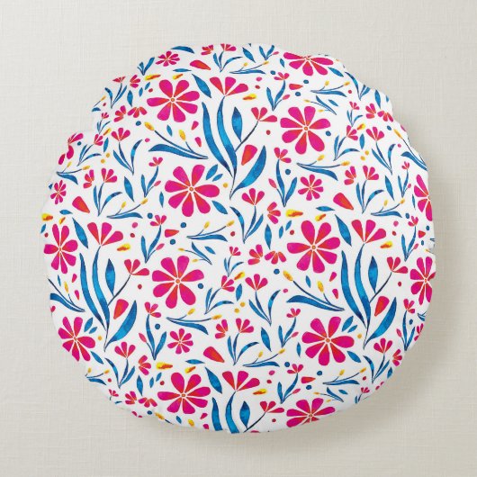 水彩起毛花模様 ラウンドクッション (正面)