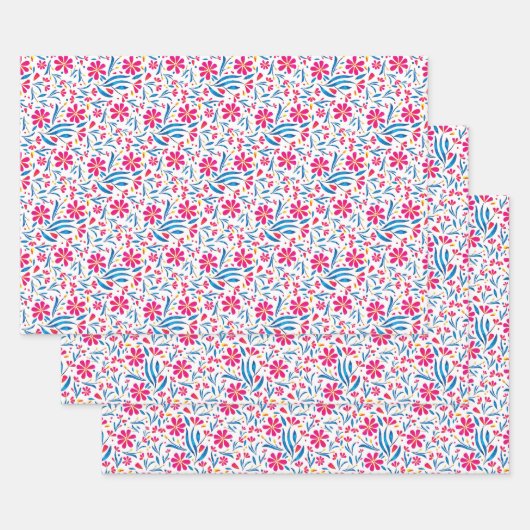 水彩起毛花模様 ラッピングペーパーシート (セット)