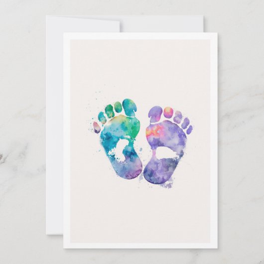 水彩足スタンプ赤ちゃんシャワー招待 招待状 (裏面)