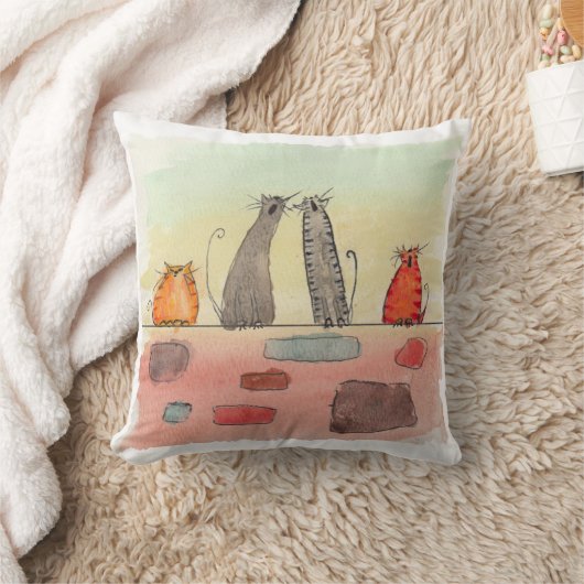 水彩路地猫枕 クッション (ブランケット)