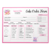 水彩転がのピンバラケーキ注文型枠 ノートパッド (正面)