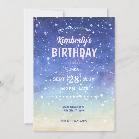 水彩輝く誕生日 招待状 (正面)