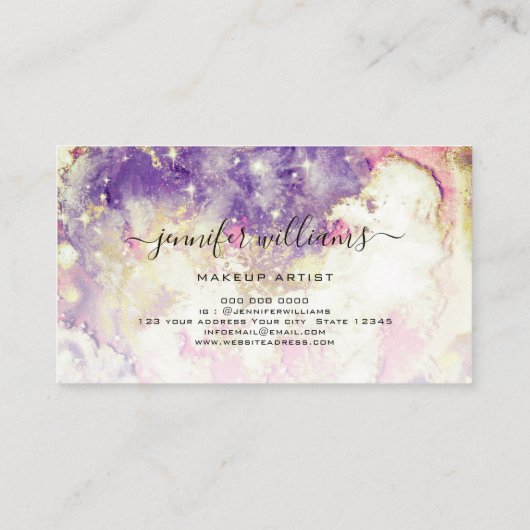 水彩輝く金箔メイクアップモダンアーティスト 名刺 (裏面)