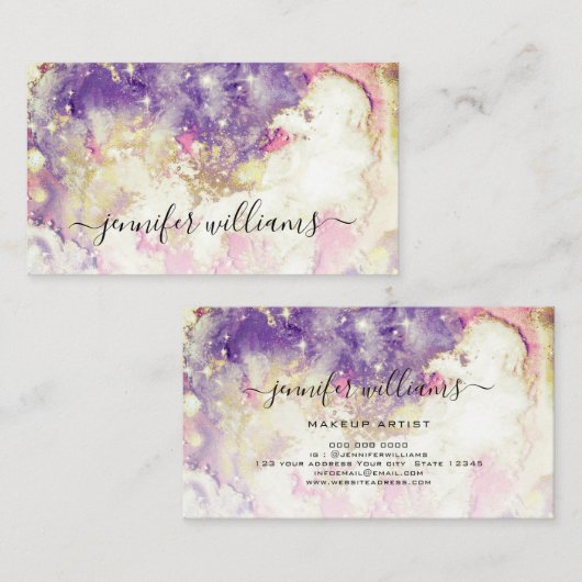 水彩輝く金箔メイクアップモダンアーティスト 名刺 (正面/裏面)