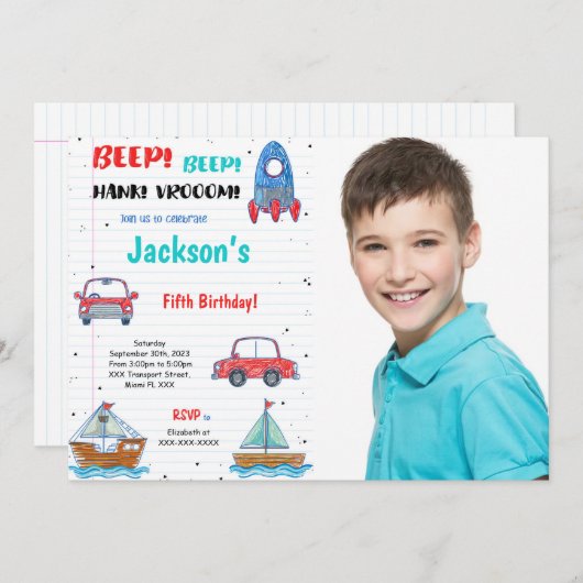 水彩輸送誕生日写真 招待状 (正面/裏面)