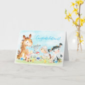 水彩農場動物の少年 カード (黄色い花)