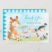 水彩農場動物の少年 サンキューカード (正面/裏面)