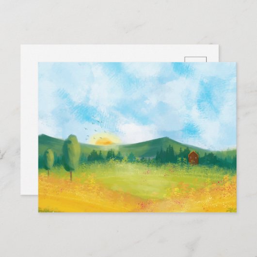 水彩農場風景3 ポストカード (正面/裏面)