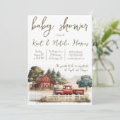 水彩農場、トラック、ランドスケープ赤ちゃんシャワー 招待状 (スタンド正面)