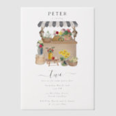 水彩農家の花市場バースデーパーティー ベラム紙招待状 (正面)