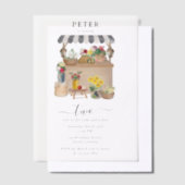 水彩農家の花市場バースデーパーティー ベラム紙招待状 (オフセット)