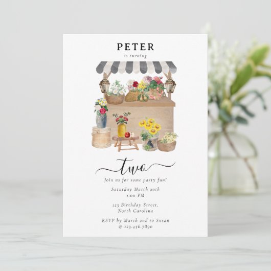 水彩農家の花市場バースデーパーティー 招待状 (スタンド正面)