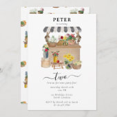 水彩農家の花市場バースデーパーティー 招待状 (正面/裏面)