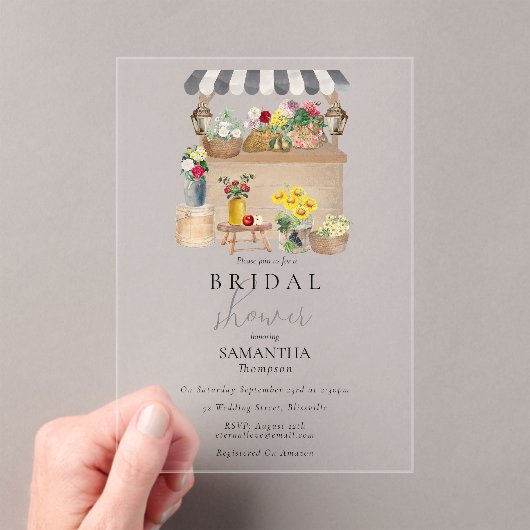 水彩農家の花市場ブライダルシャワー アクリル招待状 (インサイチュ (ポータブル))